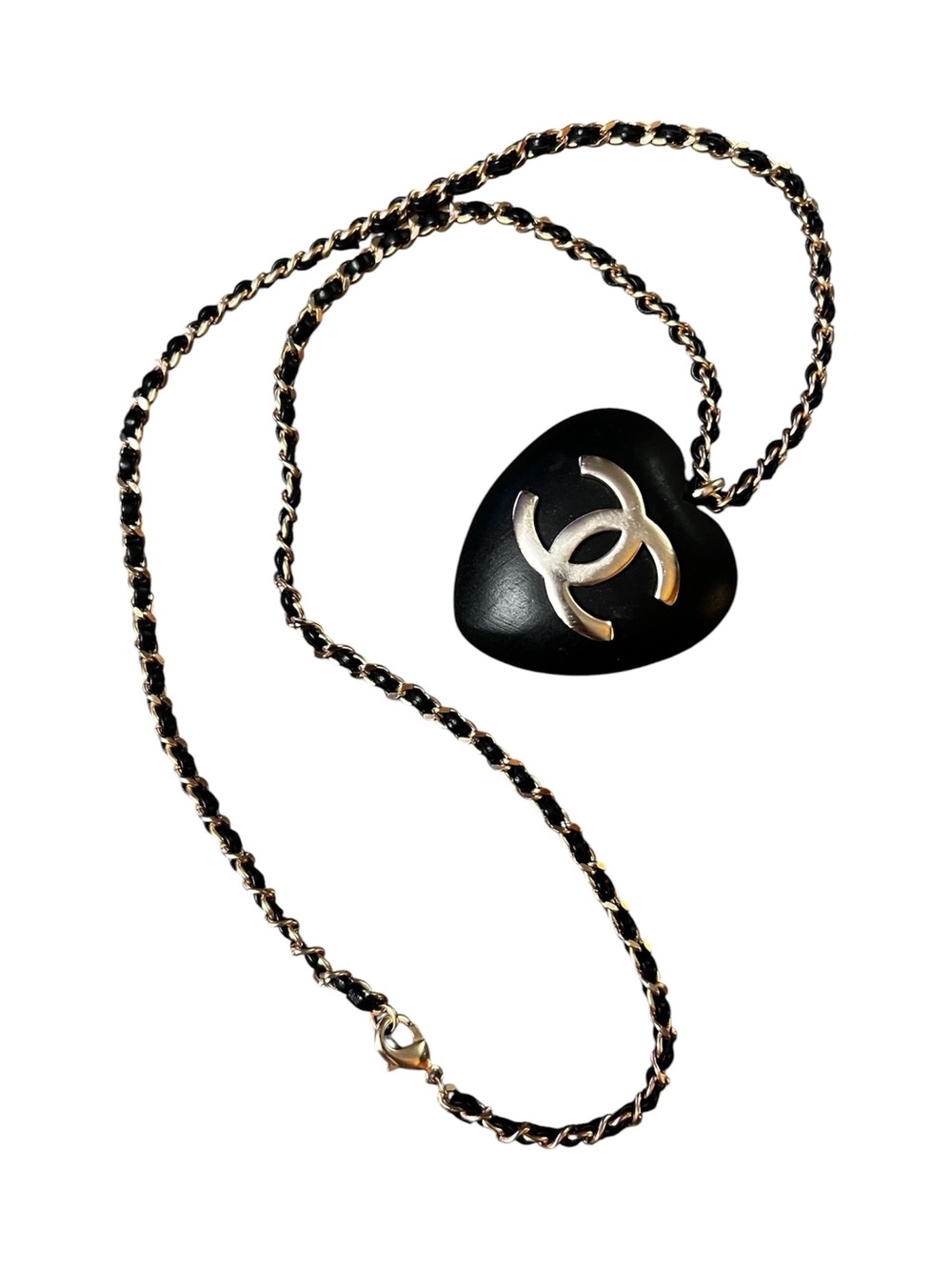 Vintage ChaneI  Black and Gold-Tone Logo Heart Necklace